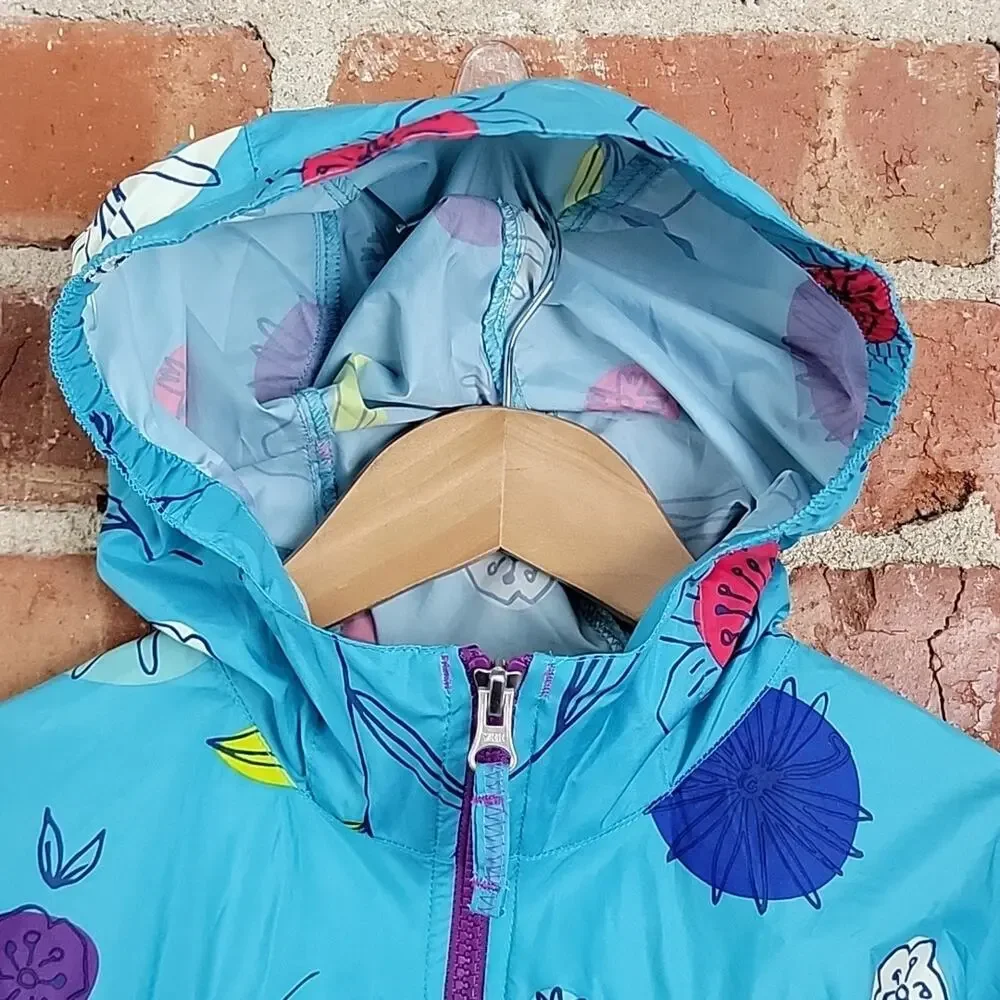 Lands' End Kids Packable Blue‎ Floral Lightweight Windbreaker Jacket M 10-12